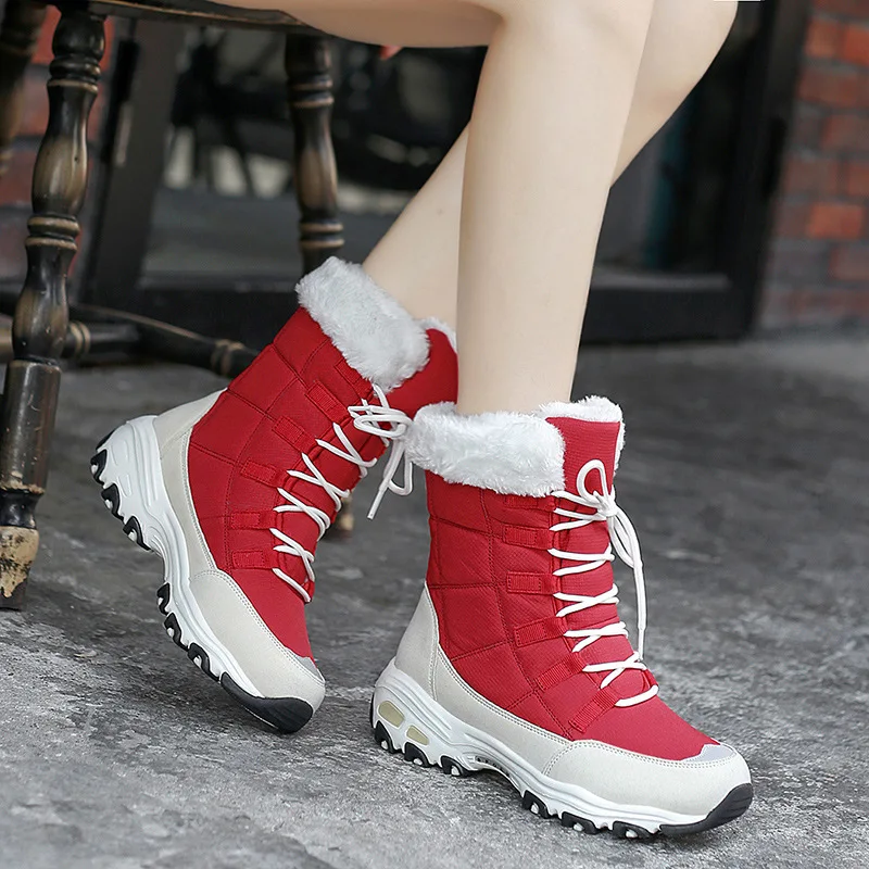 thick sole Boots Woman Lace-up Snow Boots Warm Platform Winter Shoes Women Round Toe Comfortable chunky Boots for Women Fashion
