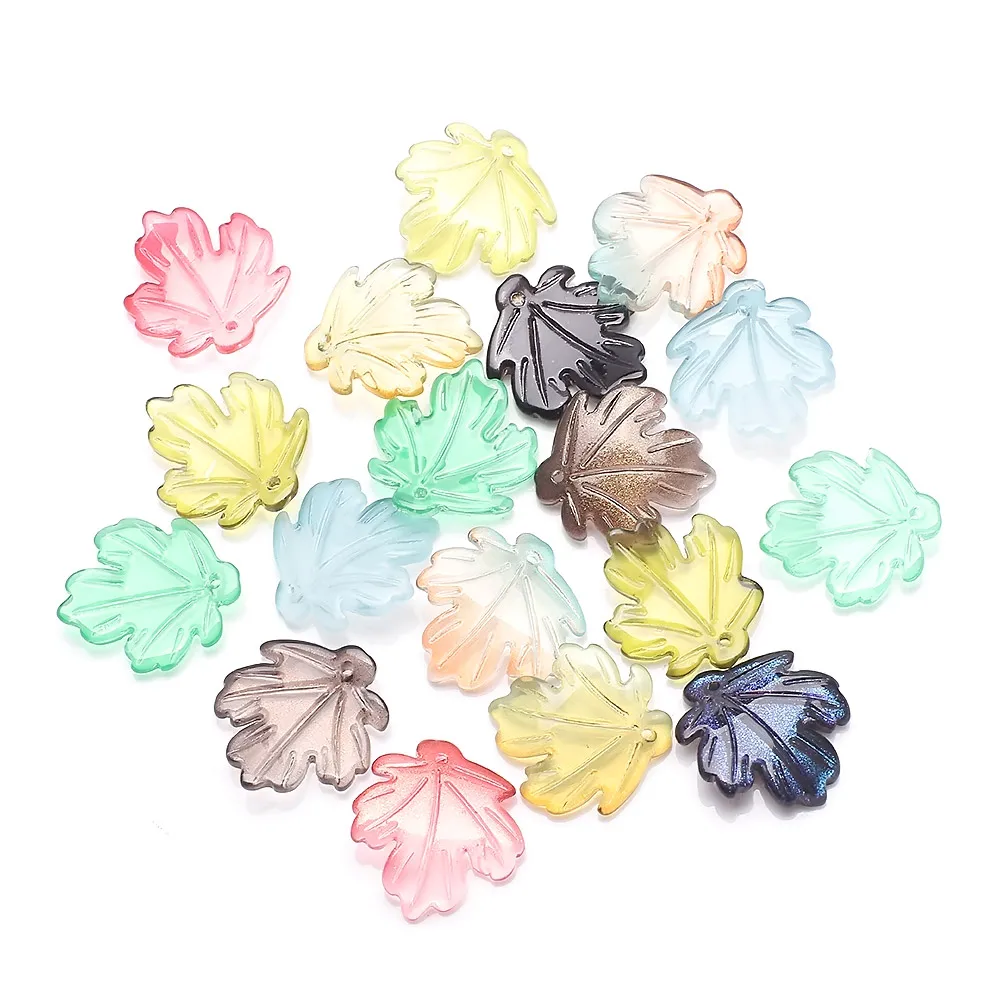 20 шт. стеклянные бусины в форме клена 21 х23 мм