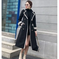 korean fashion wool coat women autumn winter thick warm v neck belt long overcoat office lady elegant slim high quality outwear