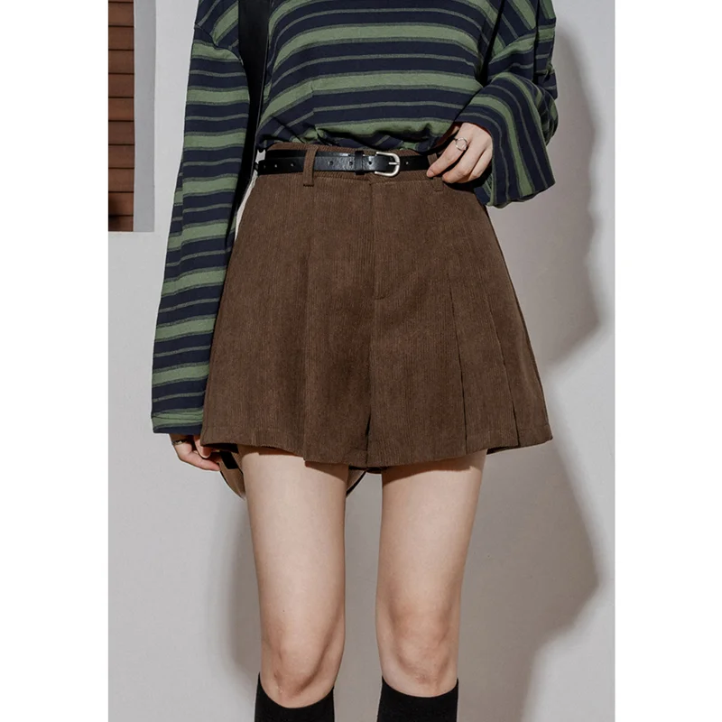 

High Waist Corduroy Cloth Pleated Skirt Women's Appear Thin Versatile Shorts Comfortable Fashion Temperament Trouser Skirt 2023