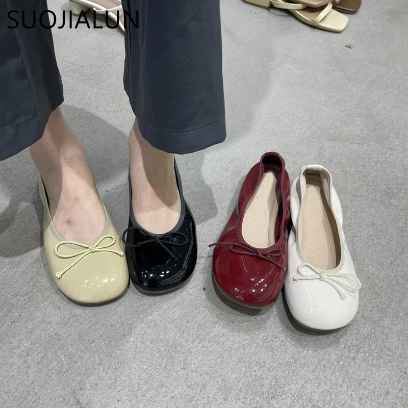 SUOJIALUN Autumn Classic Women Ballet Flats Shoes Shallow Slip On Ladies Soft Ballerina Flat Heel Casual Female Work Dress Shoes