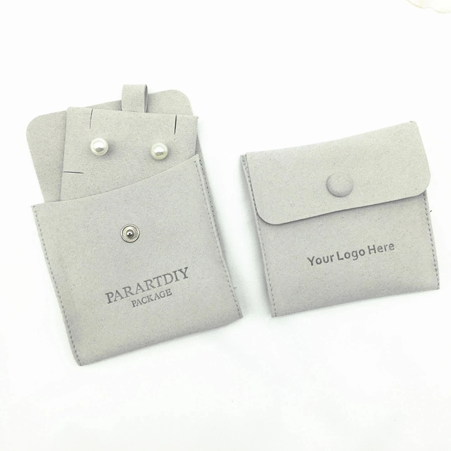 50 sets of gray personalized jewelry packaging bag custom logo button bag fashion small envelope bag necklace clip microfiber