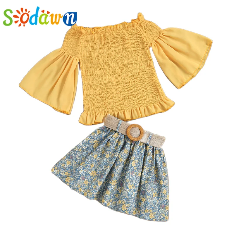 

Sodawn Clothing Sets Summer European And American Style Top+Floral Skirt 2Pcs Kid Clothes Girl Set For 2-6 Years
