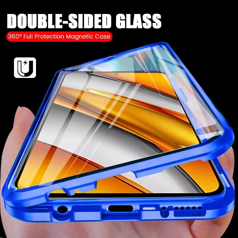 Metal Magnetic Case For Xiaomi Redmi Note 11 T 10 S 9 9A 9C 9T 9S 8 8T 7 Double Sided Glass Funda For POCO X3 F3 M3 M4 Pro Coque