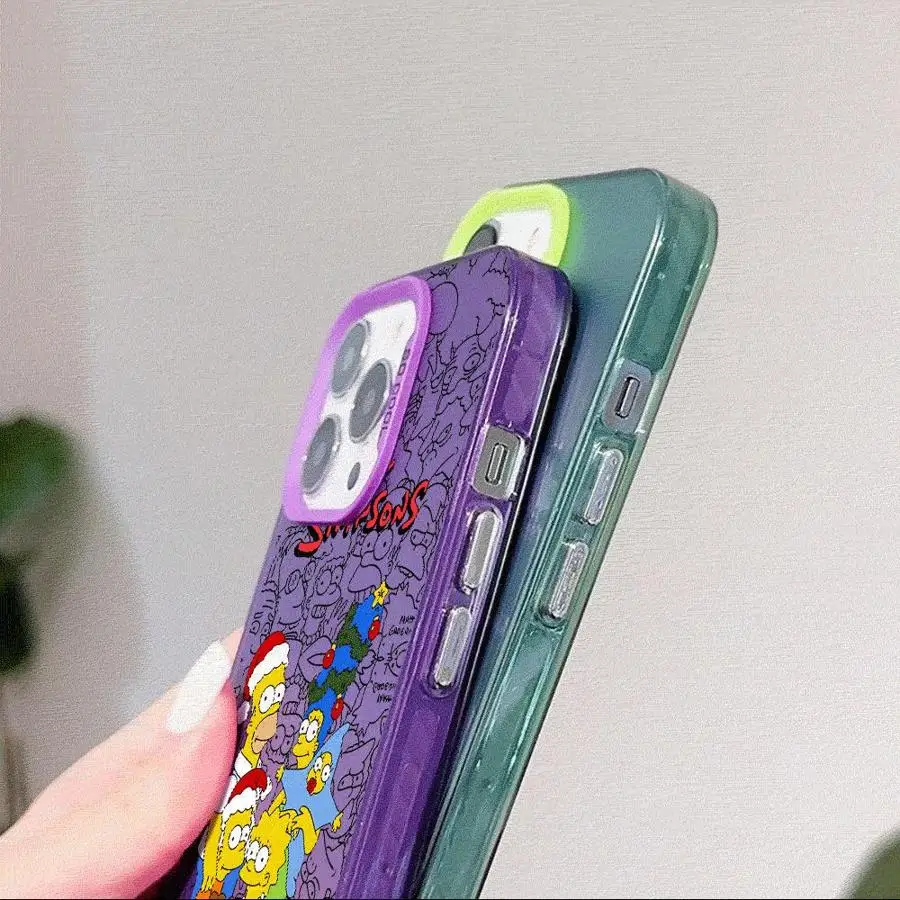 Colored Silver Case for Apple iPhone 11 13 15 Pro Max 12 14 XR X XS Shockproof Protective Phone Cover Christmas Funny Simpsons