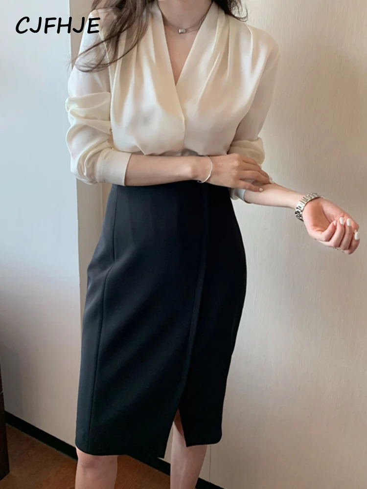 CJFHJE Шифоновая белая элегантная женская блузка Повседневная Свободная рубашка с