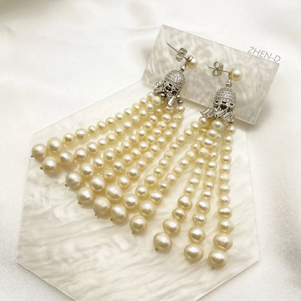 

Женские серьги с пресноводным жемчугом, позолоченные серьги большого размера