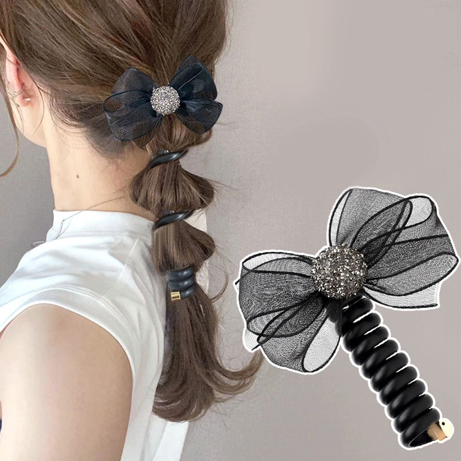 

Women Girls Bow Ponytail Elastic Hair Bands Rubber Hair Ties Bundle Scrunchies Telephone Wire Hair Accessories Fashion Hairbands