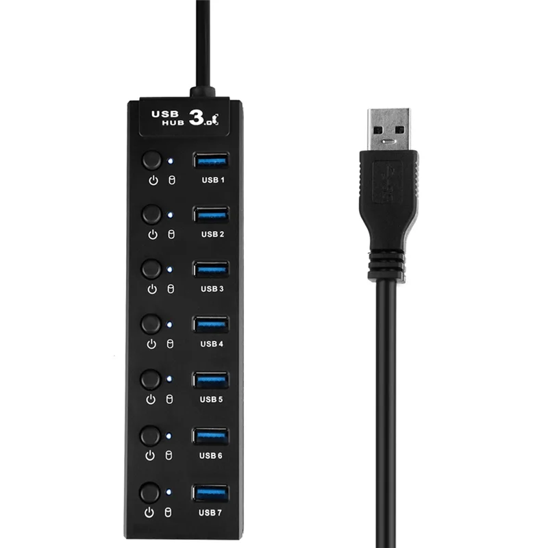 Фото USB-концентратор 3,0, USB-разветвитель, 7-портовый USB-разветвитель для ноутбука с индивидуальным переключателем ВКЛ/ВЫКЛ и ярким индикатором, ультратонкий для Mac Pro №3