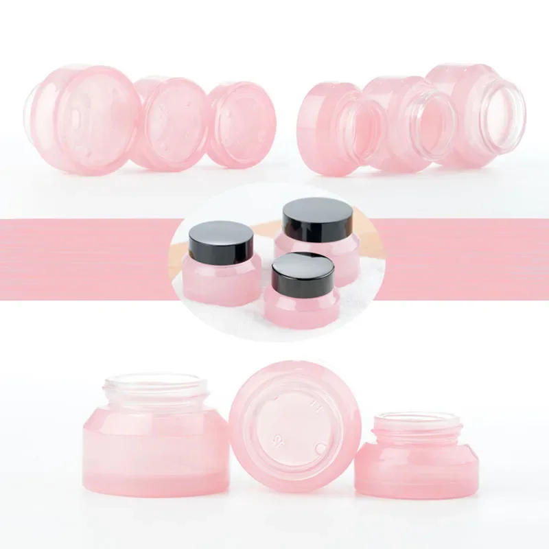 

5Pcs 15g-50g Empty Refillable Glass Inclined Shoulder Cosmetic Jars Travel Portable Container Lotion Lip Balm Face Cream Storage