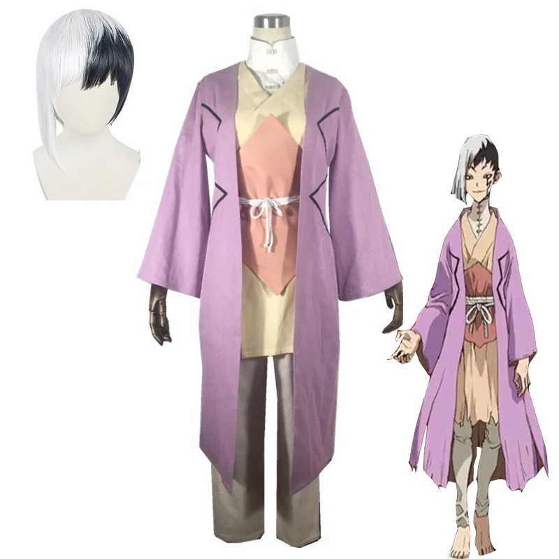 

Anime Dr.STONE Asagiri Gen Cosplay Costume Unisex Adult Fancy Kimono Cute Outfits Suit White Black Wig For Women Party Halloween