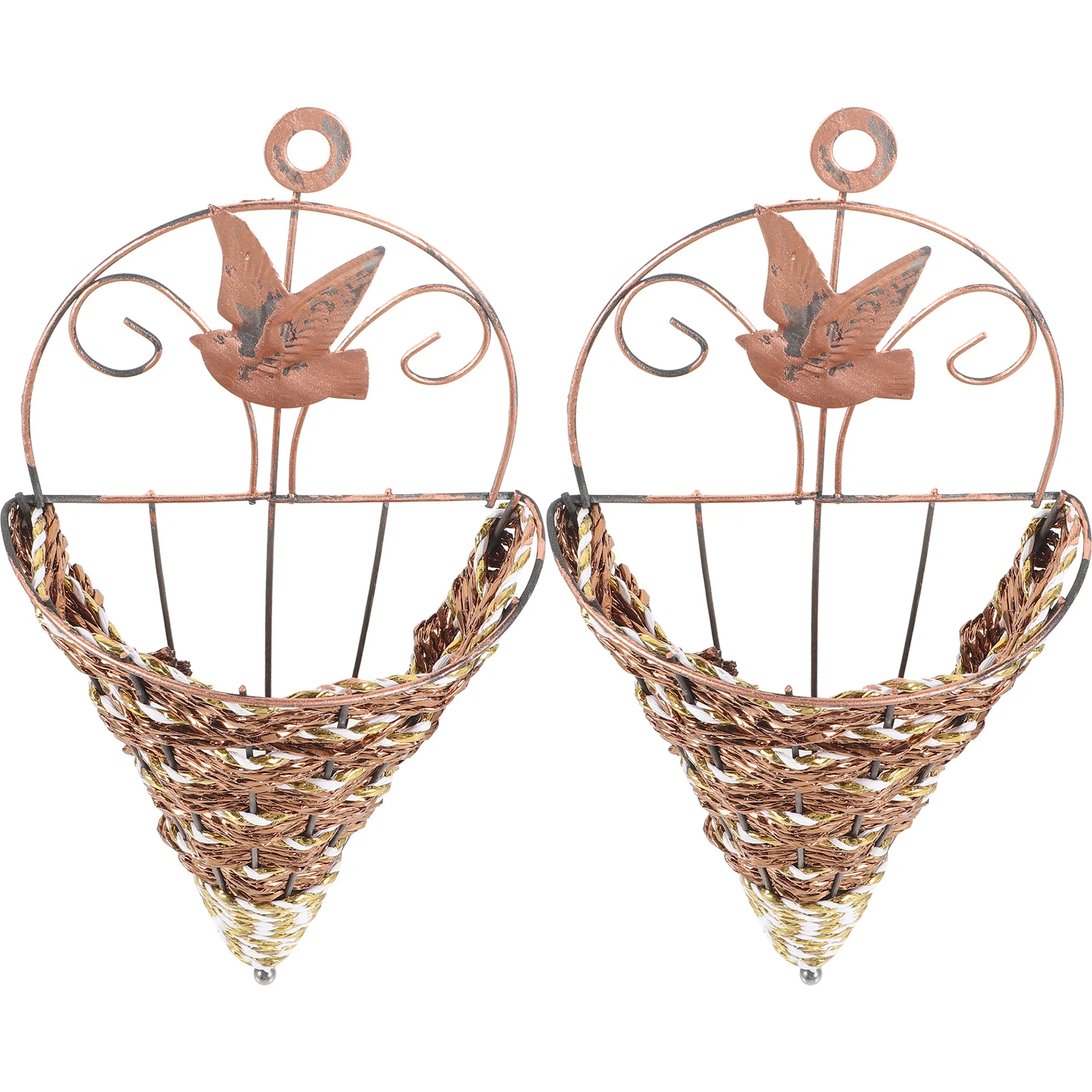 

2 Pcs Flower Pot Basket Wall Hanging Rack Plastic Flowerpot Decor Rattan Vase Holder Indoor