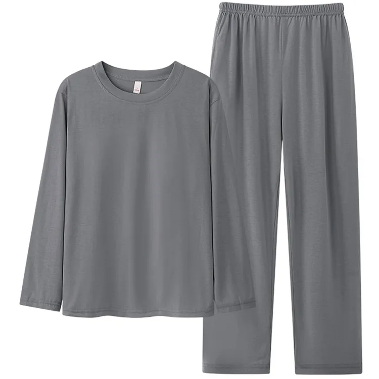 CAIYIER Autumn Winter Nightwear Solid Color O-Neck Long Sleeve Sleepwear Suit Girls Korean Chic Simple Pajama Set With Chest Pad