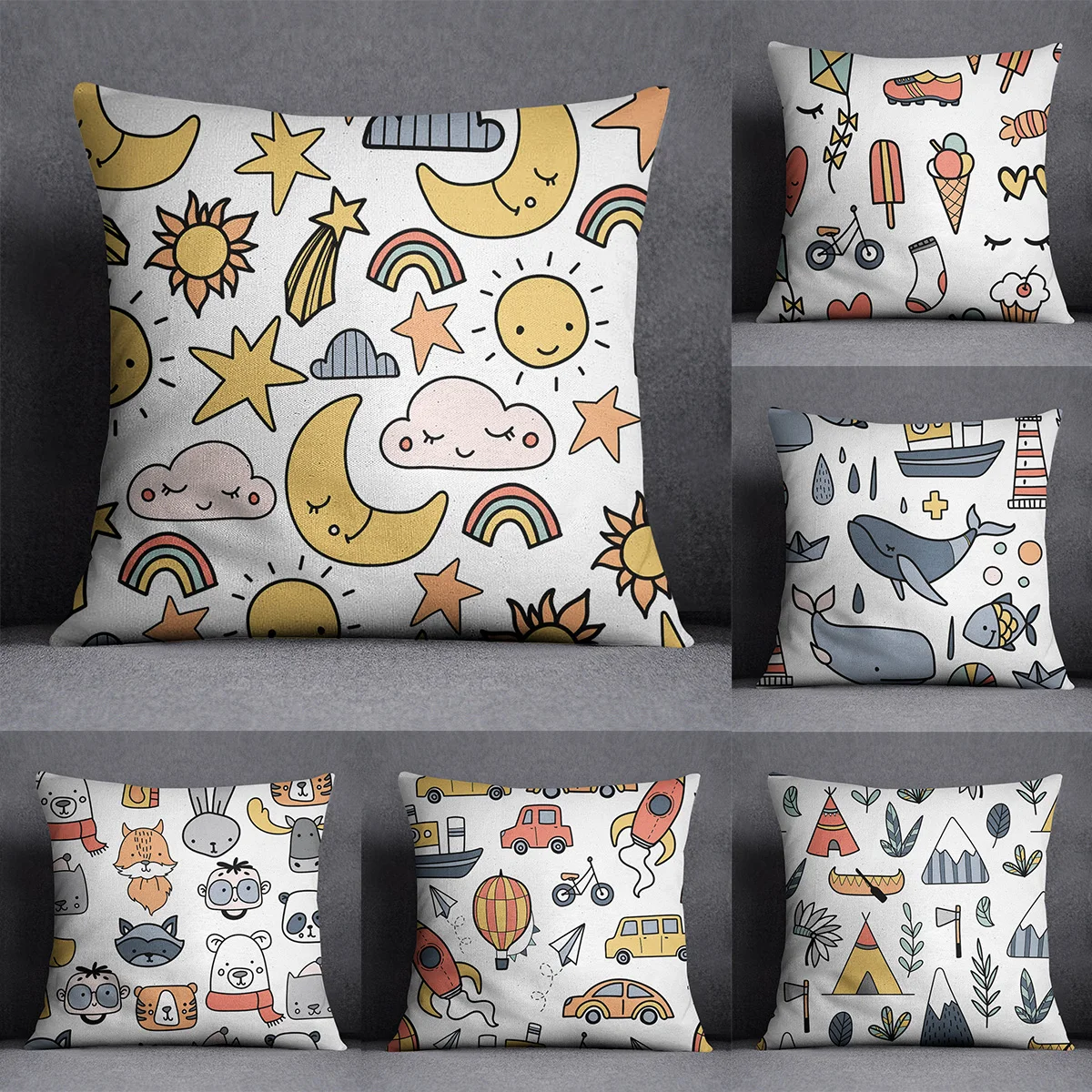 

Cartoon Pictures Pillow Case Sun Moon Raccoon Lint Printing Pillow Cover for Sofa Decor Home Cojines Decorativos Para Cama