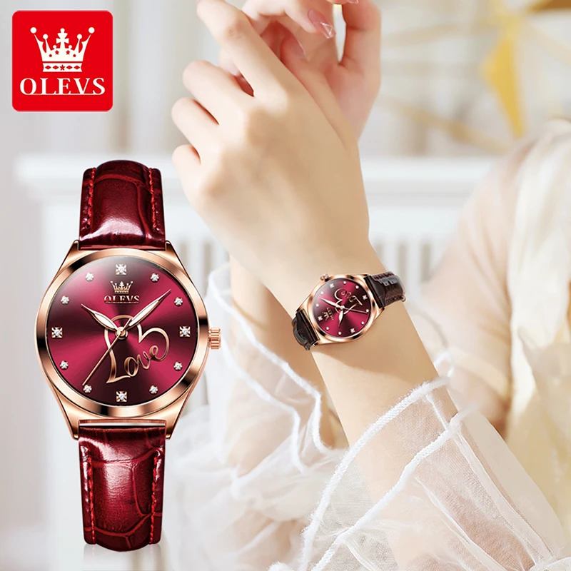 OLEVS Women Clock 2023 New Fashion Wine Red Design Quartz Watches High Quality Trend Women Watch 30M Waterproof Watch Gift Reloj