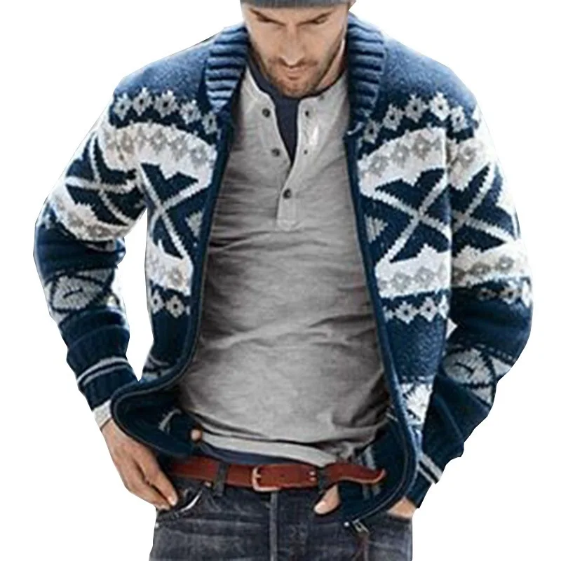 

FOR Europe And The United States Autumn And Winter Explosive Men's Fashion Lapel Zipper Cardigan Cotton Long Sleeve Jacquard