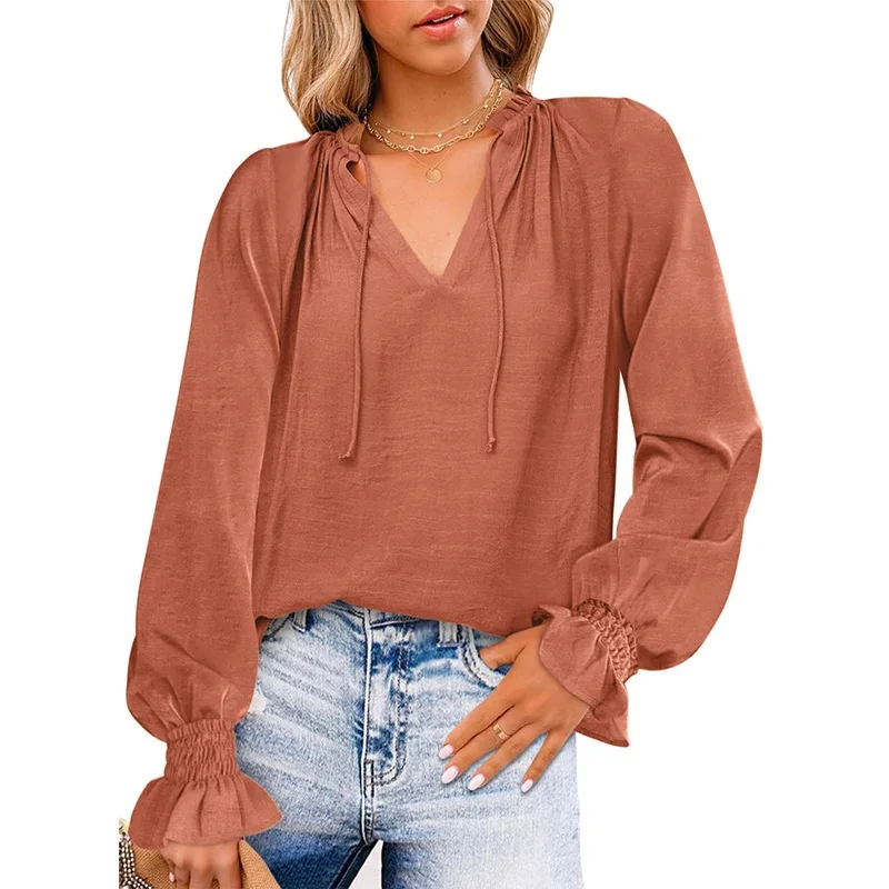 2022 Early Autumn Pullover Long-sleeved Top Women's New Loose and Thin Solid Color Chiffon Shirt Women Blouse Women