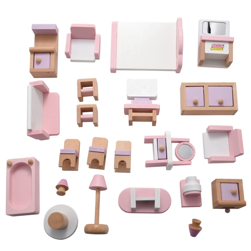 

22 Pack Dollhouse Playhouse Toys Children's Wooden Simulation Small Furniture Toy Kit