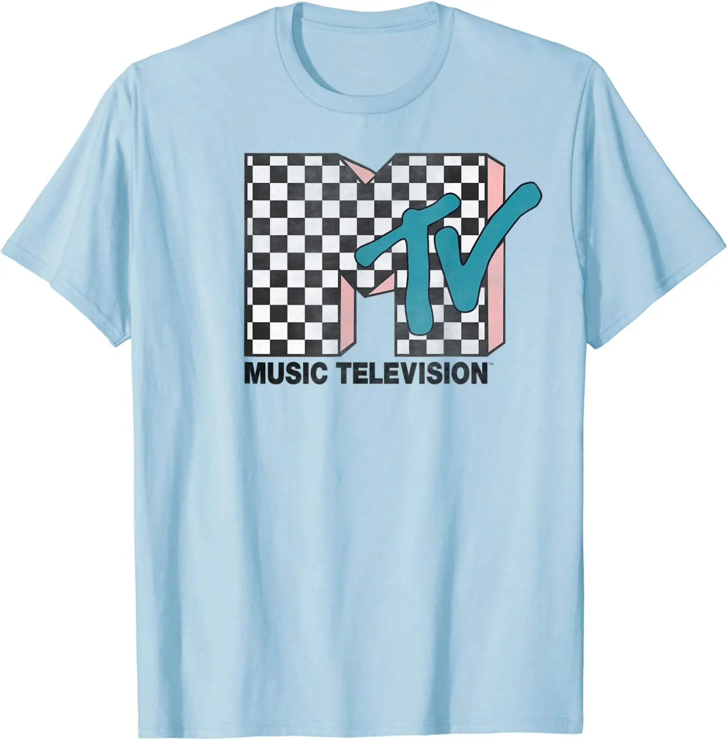 

MTV Checkered Logo Pink Shadow Turquoise TV Graphic T-Shirt