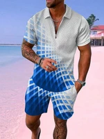 2022 new mens 2 piece set tracksuit polo shirts male short fashion printed casual oversized beach suit clothing polos pants
