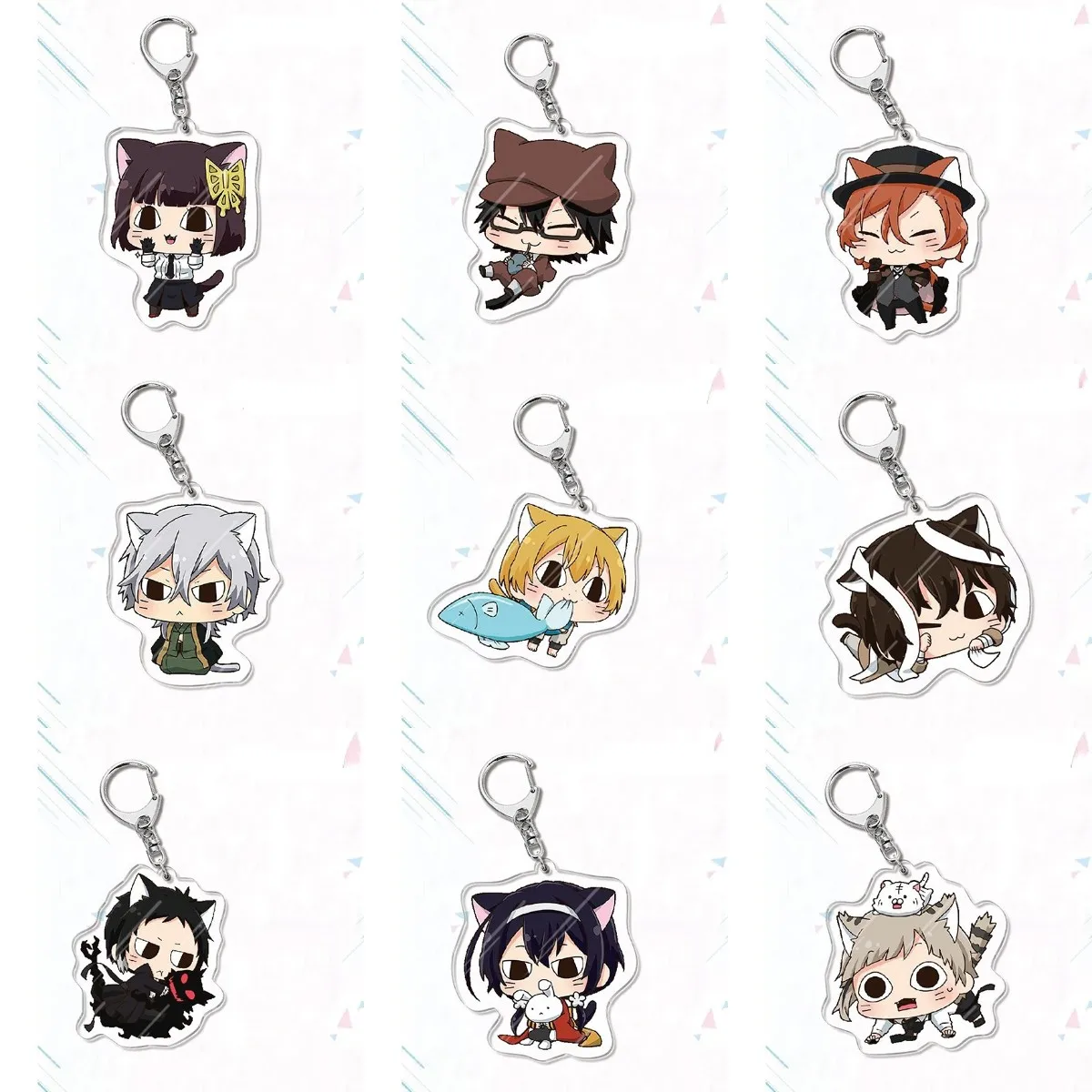 

Anime Bungo Stray Dogs Dazai Osamu Kawaii Keychain Cosplay Acrylic Action Figure Nakajima Atsushi Keychain Car Pendant Fans Gift