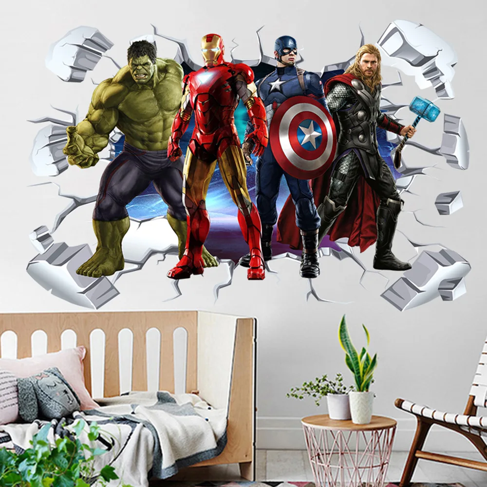 

Disney Marvel's Avengers Thor Iron Man Spider-Man 3D PVC Wall Sticker Room Decor for Kids Room Living Kindergarten Birthday Gift