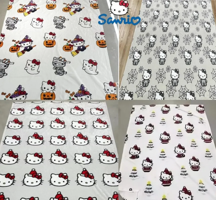 

Sanrio Хэллоуин призрак Hello Kitty плюшевое мультяшное большое фланелевое одеяло симпатичное хлопковое покрывало для сна простыня Рождественский подарок игрушка