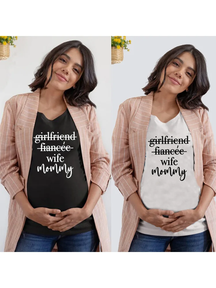 

Girlfriend Fiancee Wife Mommy Maternity T-Shirt Pregnancy Announcement Short Sleeve Aesthetic Tops Pregnant T Shirts Clothes Tee