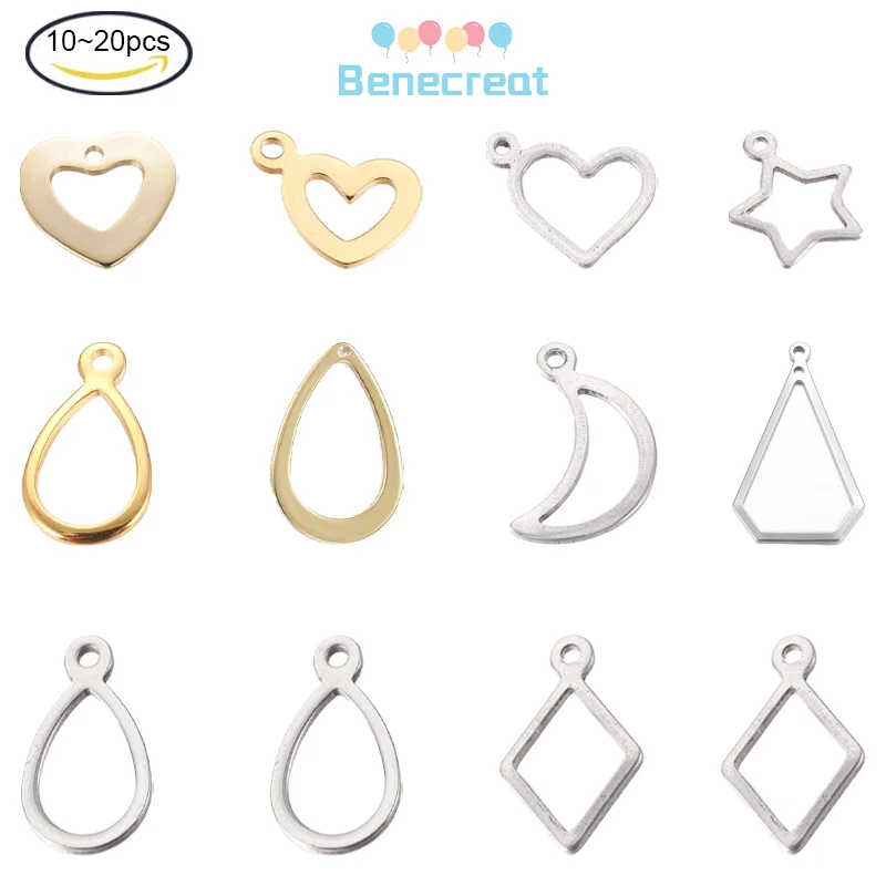 

10-20PCS Heart And Star Shape Open Charms 304 Stainless Steel For Jewelry Bracelet Earrings Making