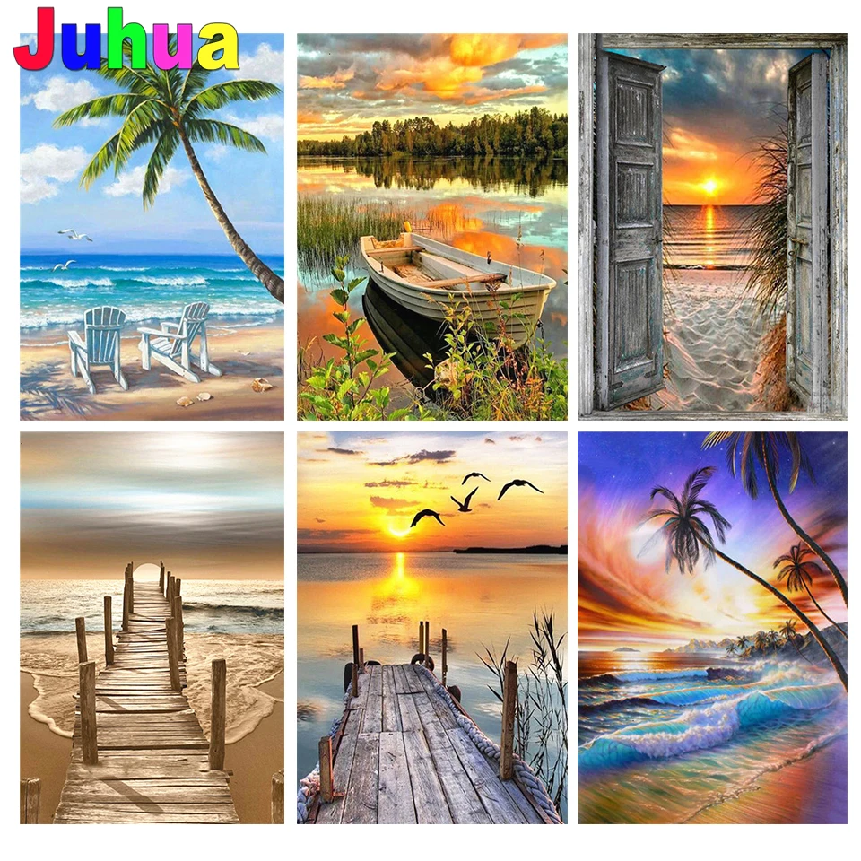 

Full Square Diamond Painting cross stitch Sunset Waterfall 5D DIY Diamond Embroidery Mosaic Landscape Art Kits Home Decor