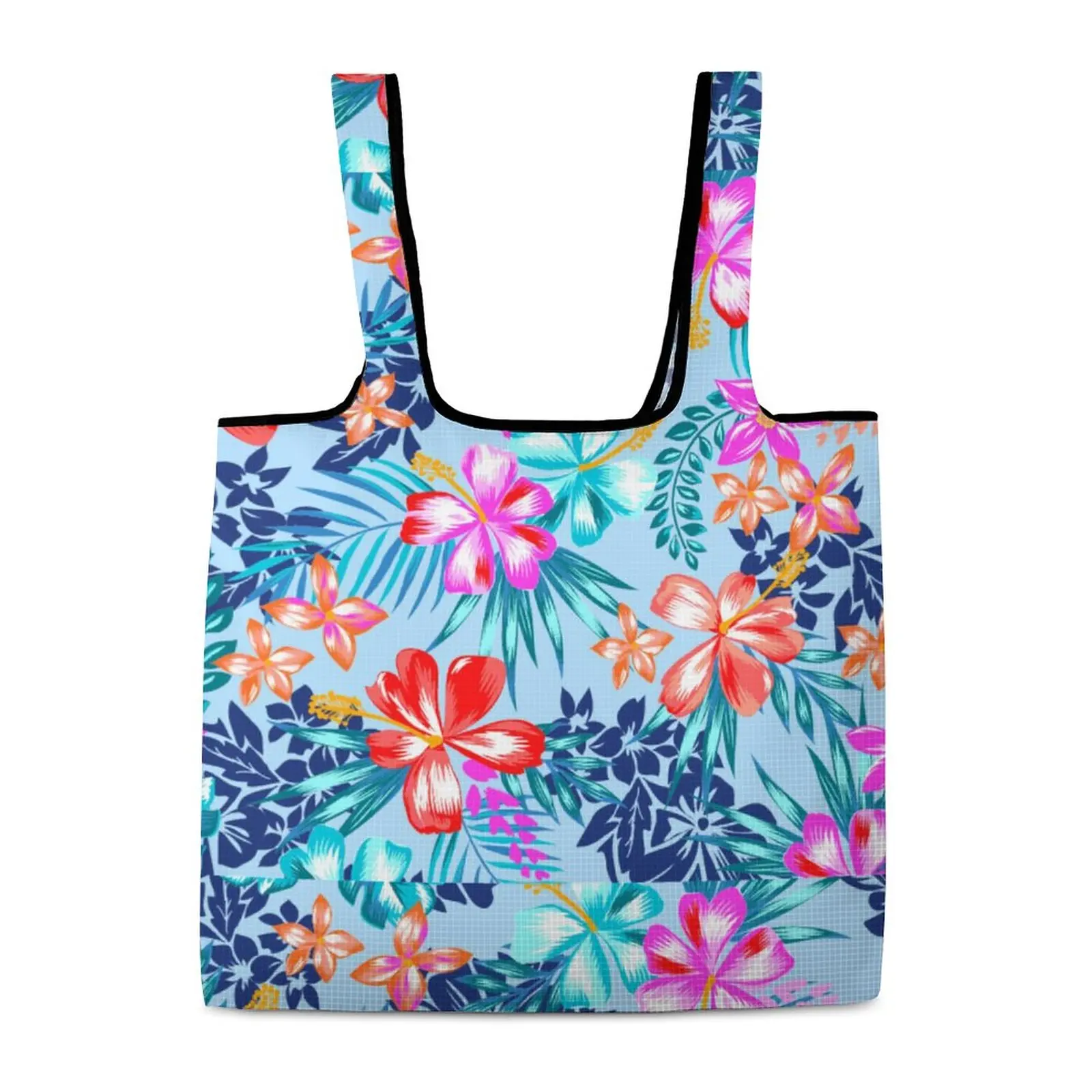 Washable Foldable Color Flower Shopping Bags Plain Cloth Large Capacity Folding Tote Grocery Organization Bag Custom Pattern