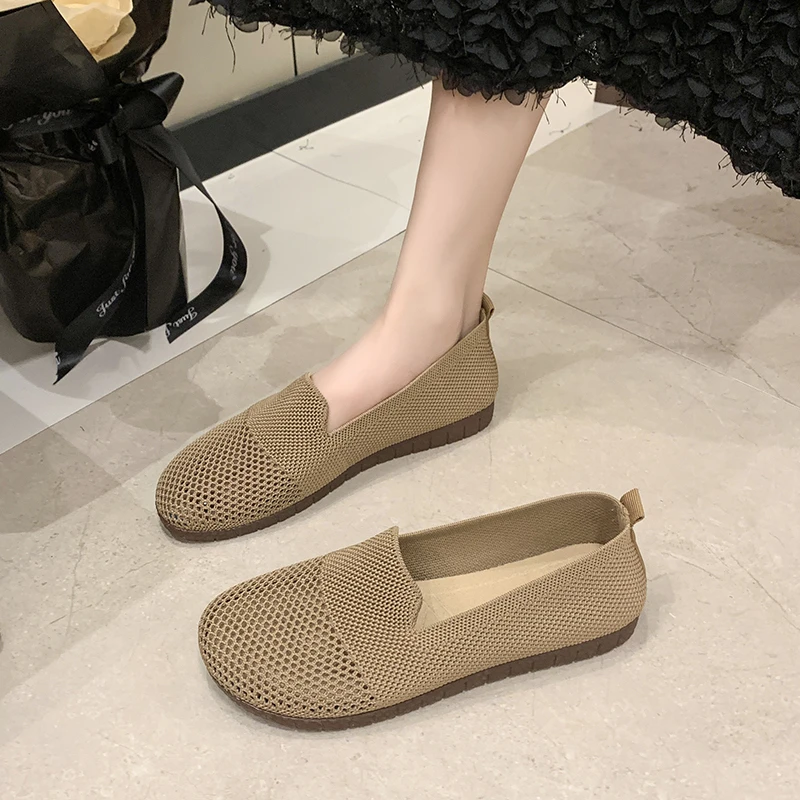 Лоферы с дырками женские Повседневная вязаная обувь на плоской подошве