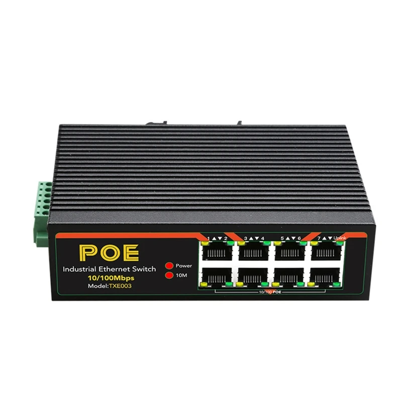 TXE003 8 Ports POE Switch 10/100Mbps Industrial Grade Fast Ethernet Switch DIN Rail Type  Switch with RJ45 POE