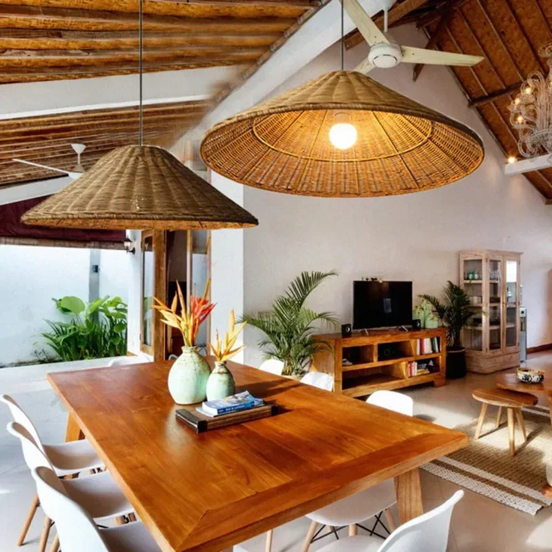 Ручная вязка Светильники для шляпы подвеска коричневый бежевый абажур из