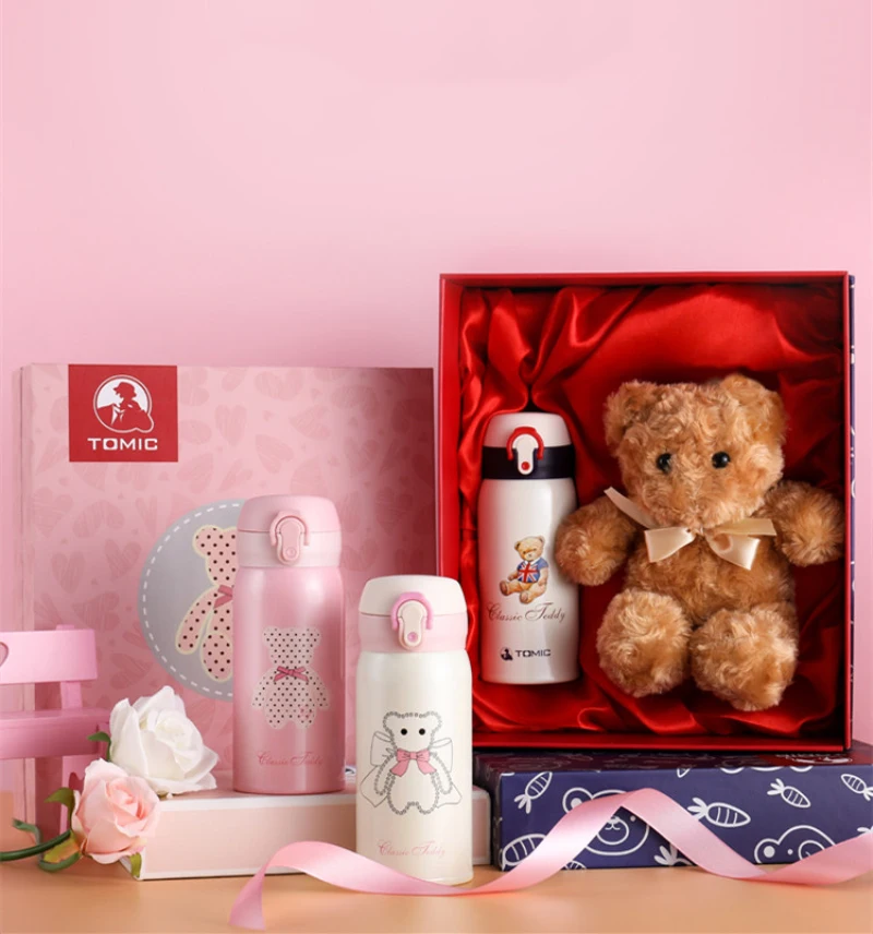 

TOMIC Teddy Bear Stainless Steel Vacuum cup 350ML Girl Cartoon Bear Accompanying cup Out dooor Soprt Coffee Cup Kettle Gift box