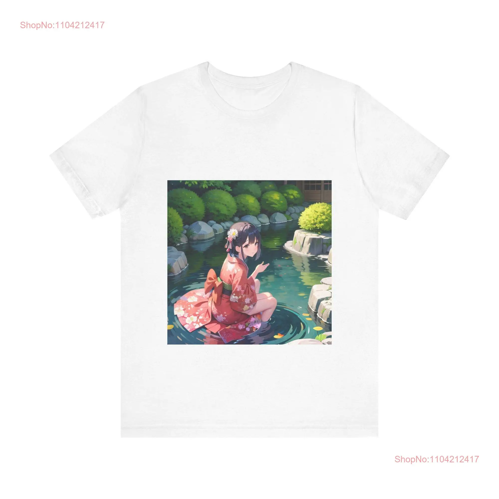 Кимоно для девочек подушка колена милый красивый пруд сад зеленый серый Edo