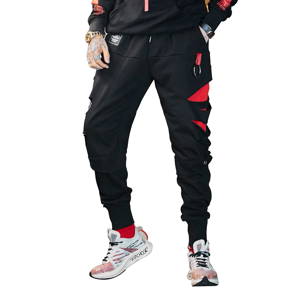 

Men's Streetwear Sweatpants Cotton Ripped Black Urban Joggers