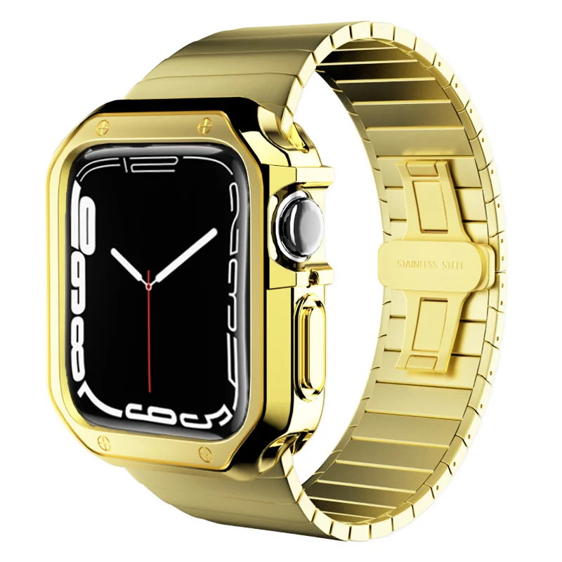 Чехол и ремешок для Apple Watch Band 44 мм 41 45 браслет с пряжкой из нержавеющей стали iwatch