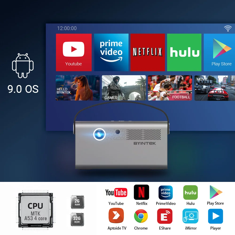 Мини-проектор BYINTEK R17 Pro 300 дюйма Android Wi-Fi 1080P |