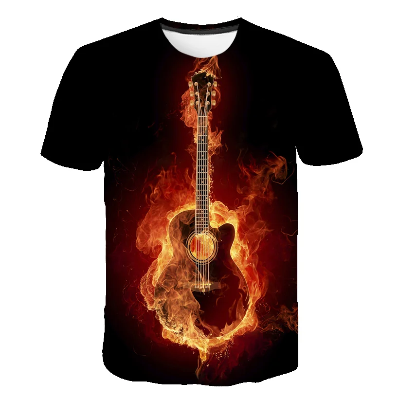 

Забавная Мужская футболка с 3D принтом гитары рок-группы винтажный узор музыка новинка одежда летняя уличная детская одежда с коротким рука...