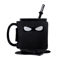 creative ceramic black ninja ceramic mug with sword spoon home school office milk tea coffee mugs drinkware cups novelty gifts