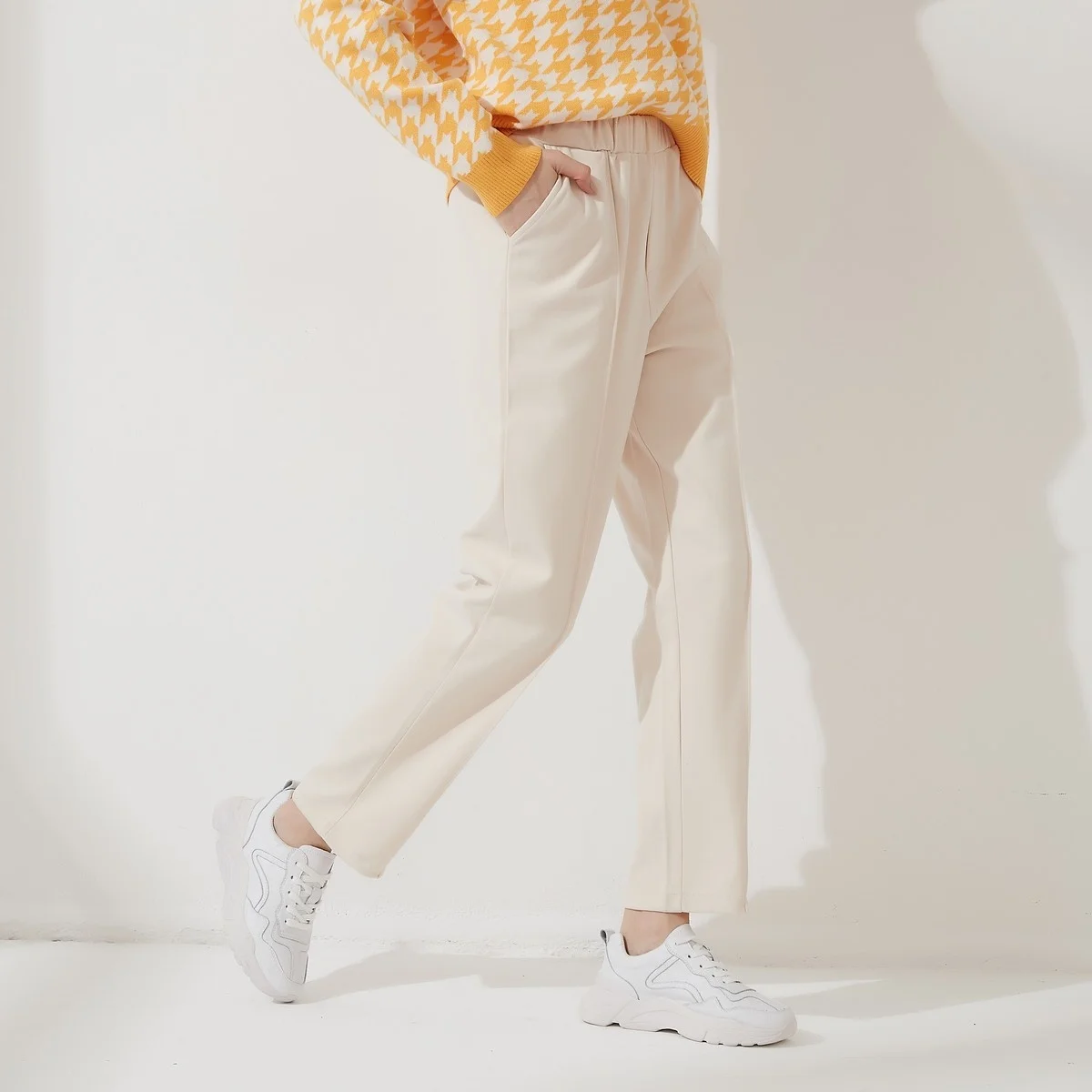 

Hot sale 2023 Womens Harem Thick Pants Casual Elastic Waist Black Basic Pockets Office Lady Trousers Autumn Winter New Hot