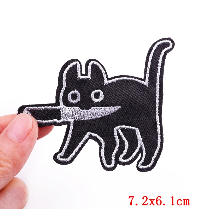 Нашивки в стиле панк с кошкой и ножом полосатые вышитые нашивки для одежды