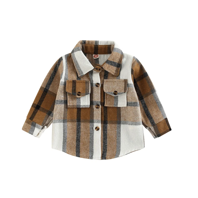 

Toddler Boys Girls Flannel Shirts Long Sleeve Plaid Jackets Button Down Kid Shacket Coat Tops