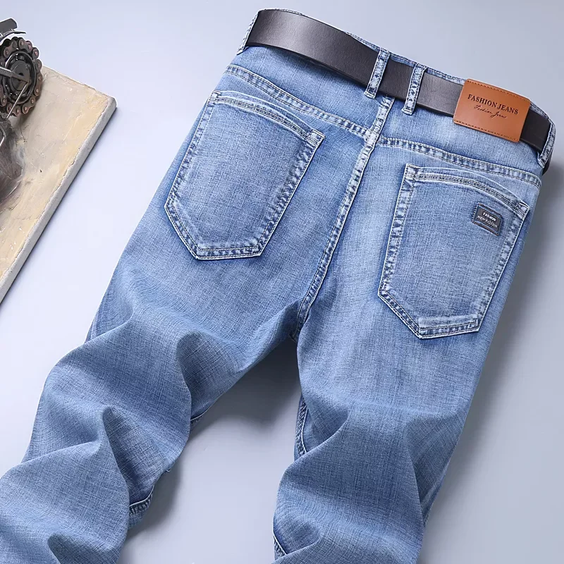 2022New Spring Summer  Regular Fit Men Stretch  Jeans Fashion Casual Slim Fit Denim Trousers Male Blue Pants  Men Clothing