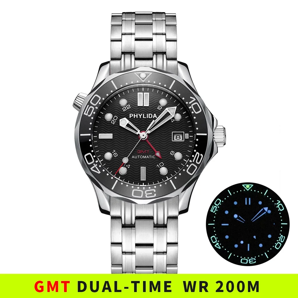 

NEW High Quality 20ATM Water Resistant GMT Black Wave Dial Automatic Men's Watch Sapphire Crystal Master DIVER 300M Lume Bezel