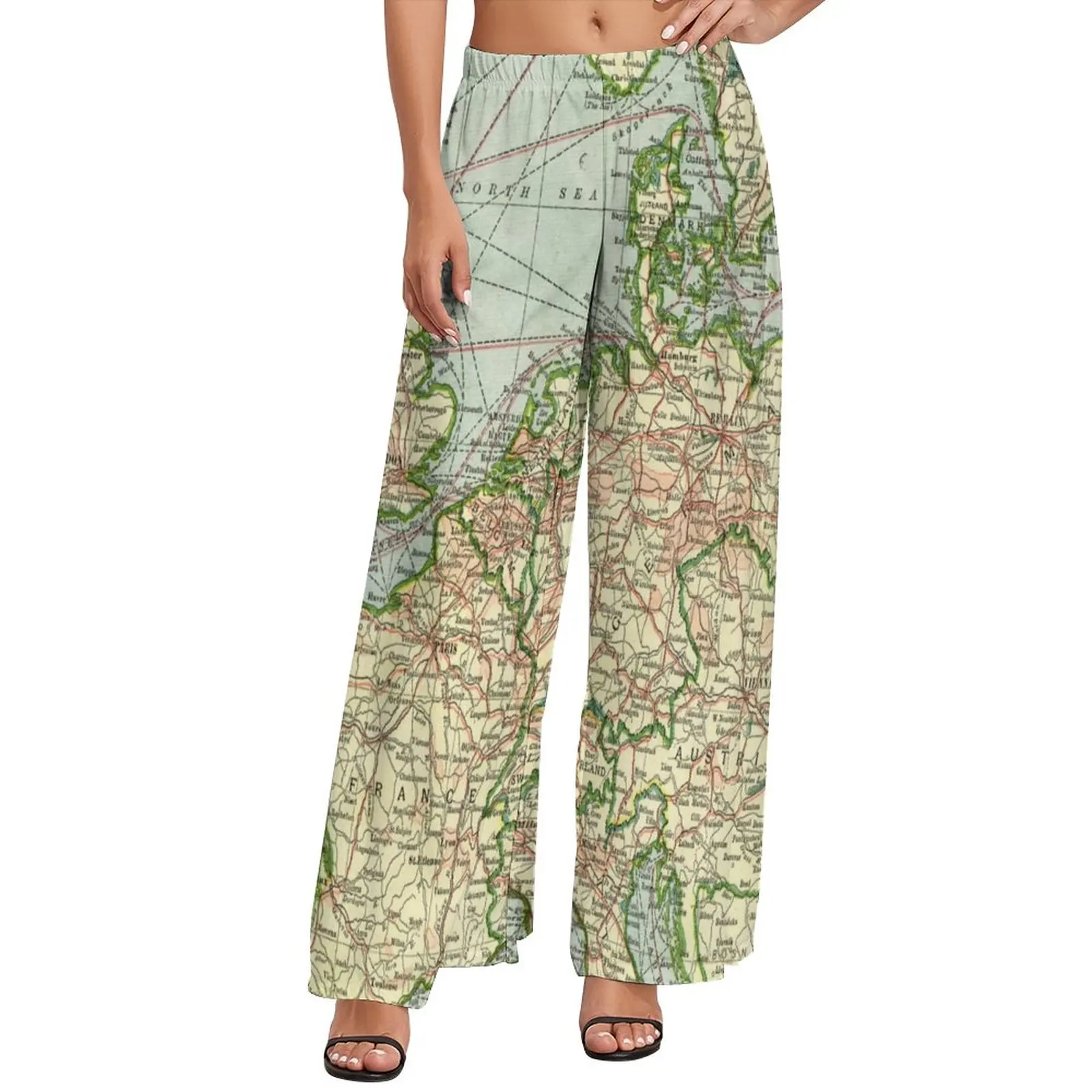 

Vintage Europe Map Pants Old World Maps Streetwear Straight Wide Pants High Waist Home Trousers Big Size