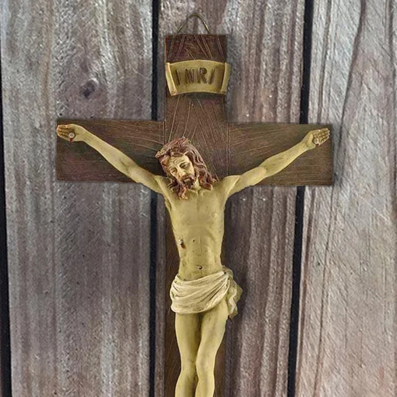 

Religious Resin Figurine Crucifix Model Jesus Statue Home Chapel Decorations Christian Amulet Collection Decor Gift