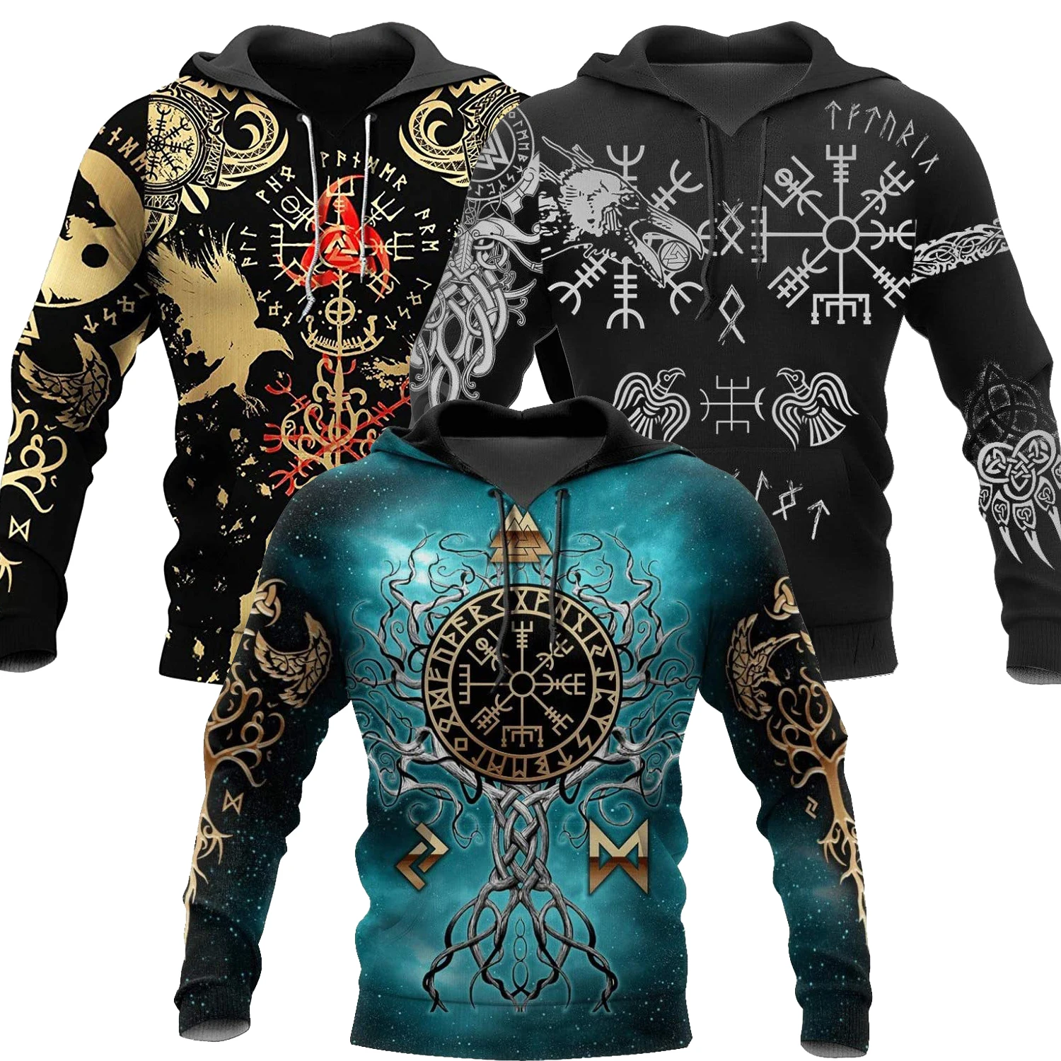 

Скандинавская мифология Odin Ворон компас Vegvisir Valknut руны Северной мифологии Новая удобная повседневная мужская уличная одежда