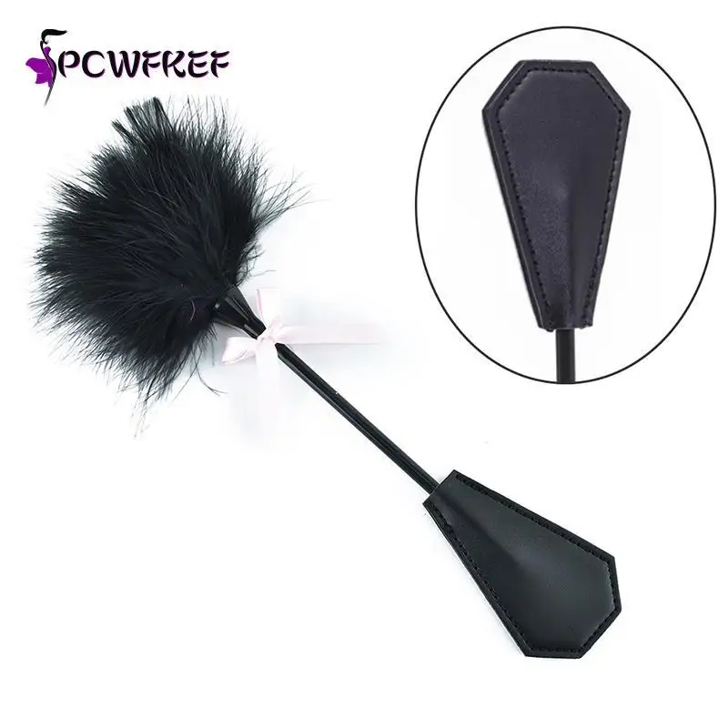 New Erotic Bdsm Feather Tickled Whip Bondage Punish Fetish Leather Spanking Paddle Play Flogger Lover Riding Crop Pony Sex Toy